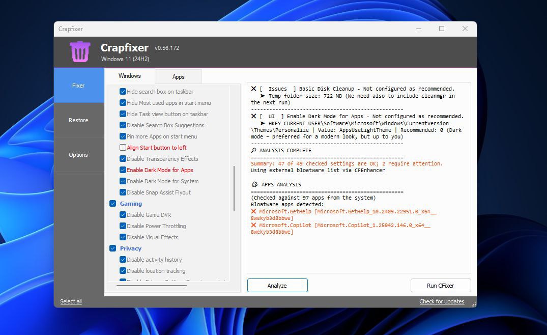 CrapFixer - Windows 系统优化工具