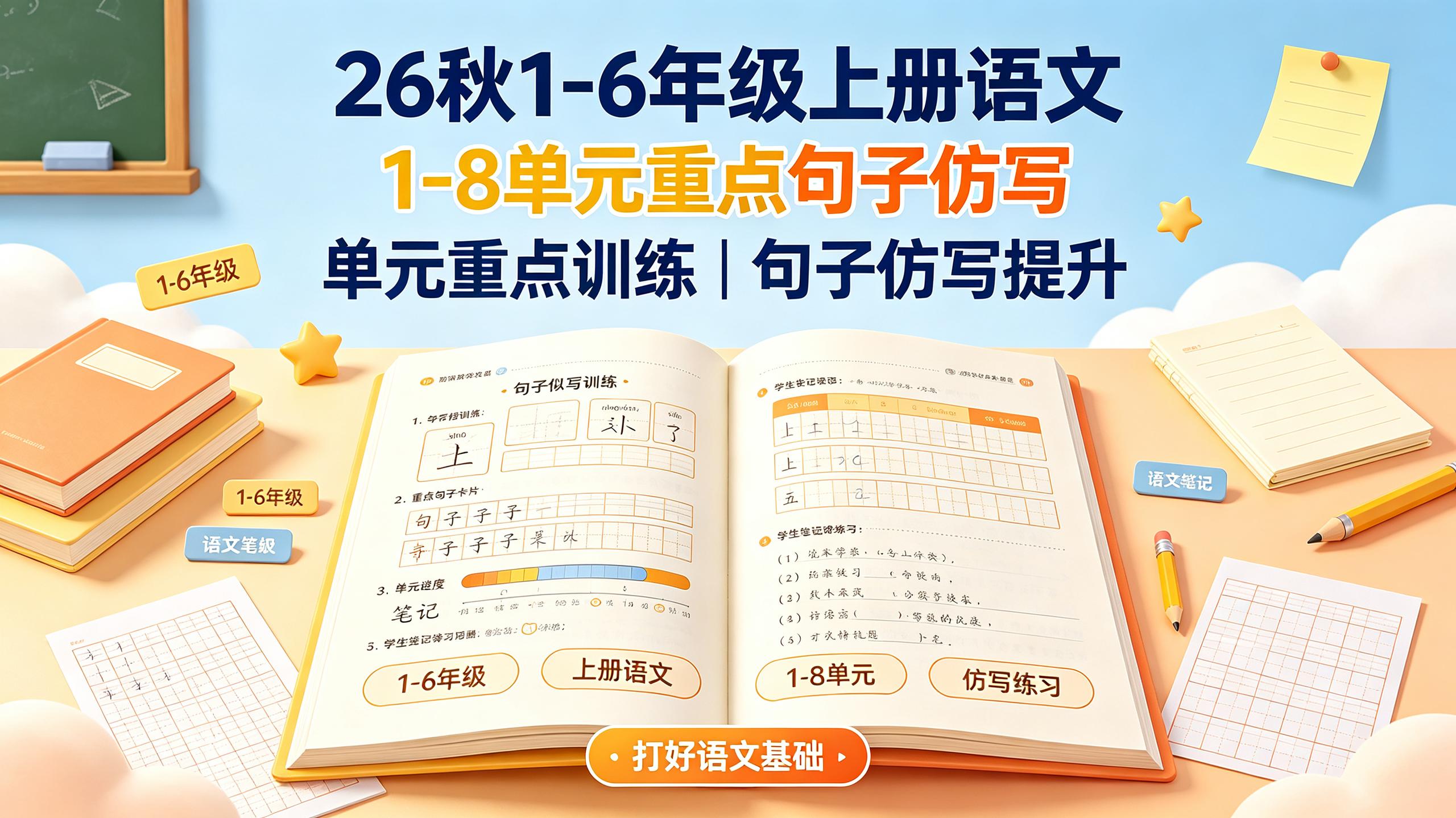 26秋1-6年级上册语文1-8单元重点句子仿写插图 26秋1-6年级上册语文1-8单元重点句子仿写