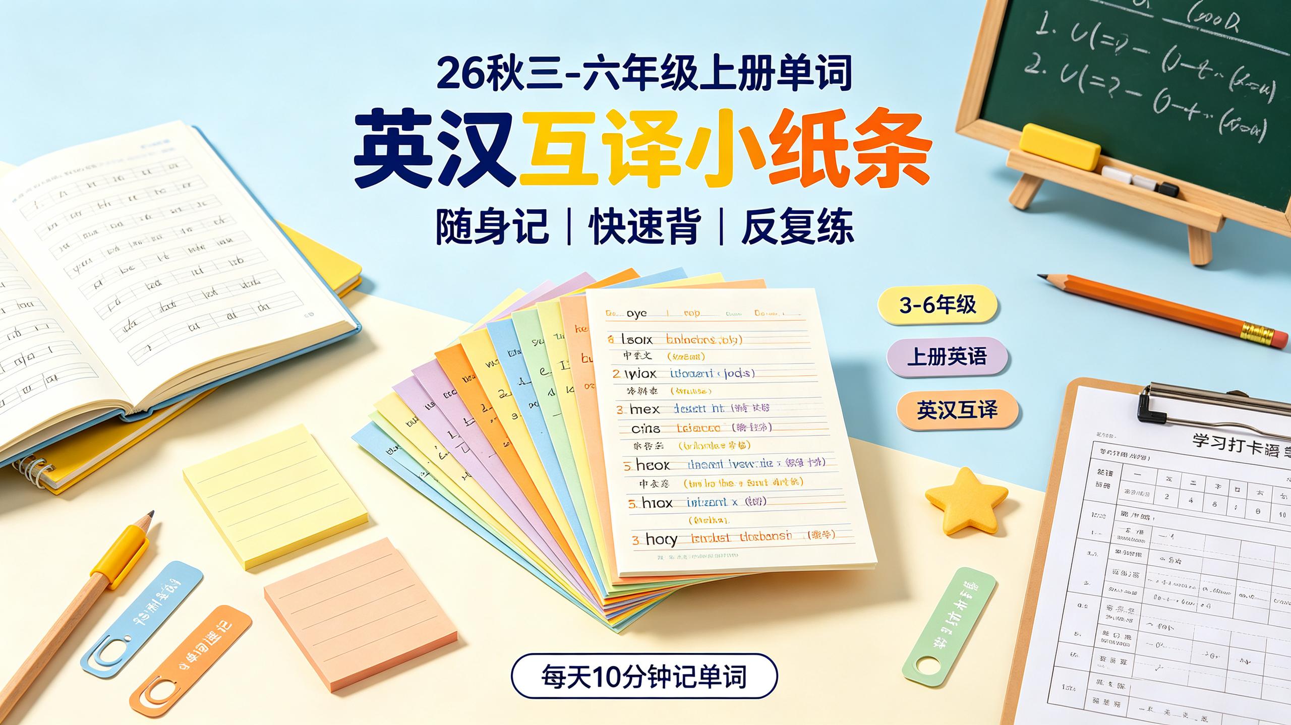 26秋三-六年级上册单词英汉互译小纸条插图 26秋三-六年级上册单词英汉互译小纸条